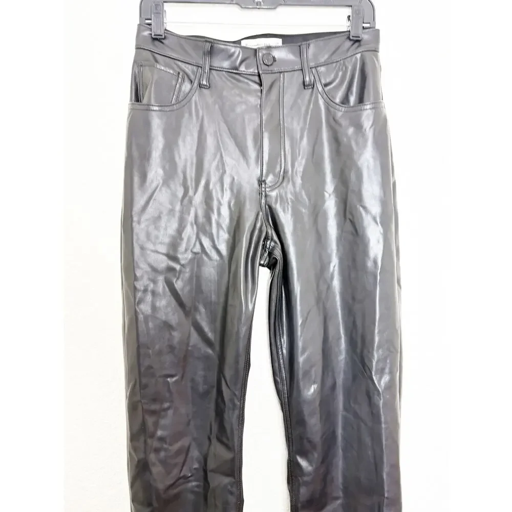 Abercrombie & Fitch High Rise 90s Straight Vegan Leather Pant Size 6/28 Black - Picture 8 of 13